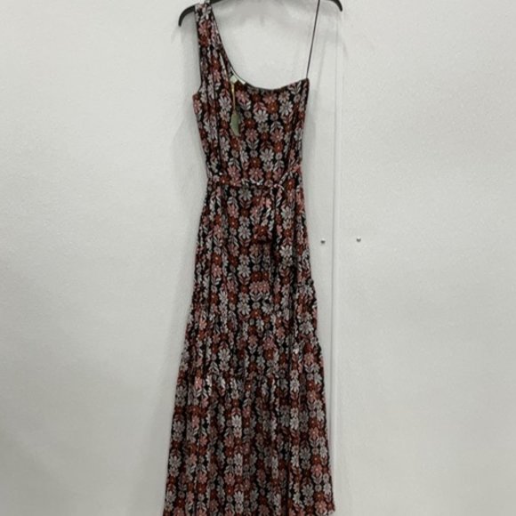 NWT [Ryegrass] Black Flowered Daisy One Shoulder Long Dress - Women's Size 12 - Picture 6 of 16